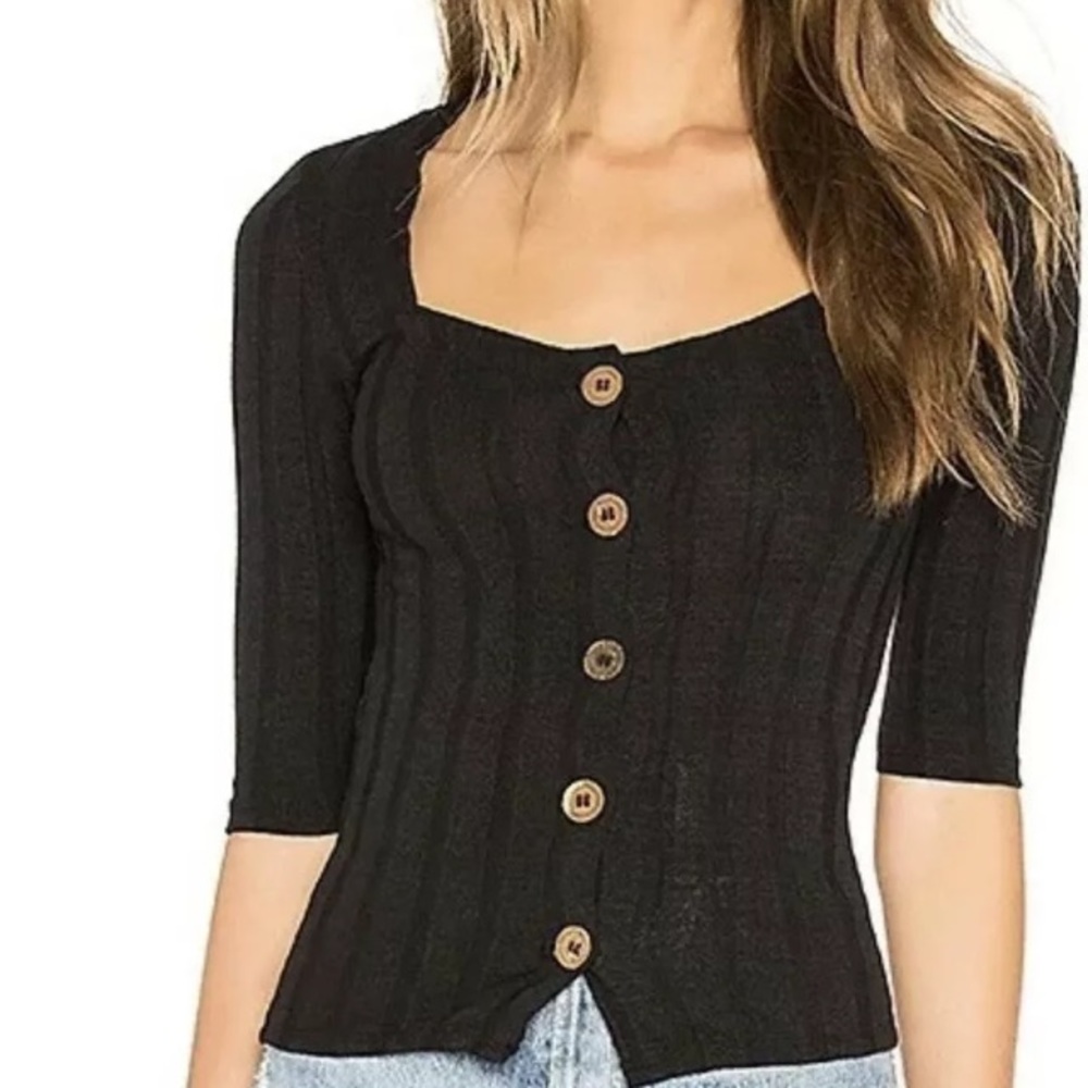 Free People Womens Sweater Slim Cardigan XS XSmall Knit Square Neck